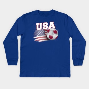 Vintage American Flag USA Soccer Ball Football Kids Long Sleeve T-Shirt